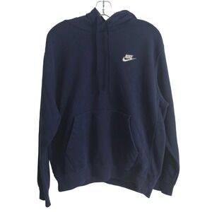 Nike Hoodie Men's Medium Navy Blue Pullover Swoosh Athletic Sweatshirt